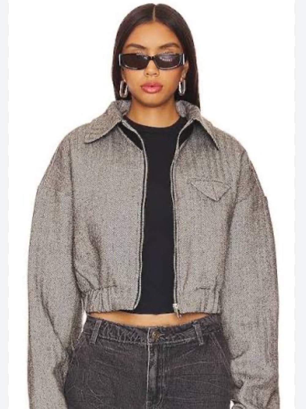 Lioness Claude Cropped Bomber Jacket | Gray Cropped Wool-Blend Bomber Jacket